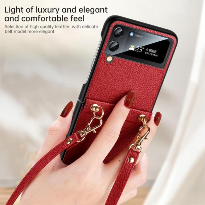 SULADA - SULADA Galaxy Z Flip 4 Skal Läder Treasure Strap - Blå