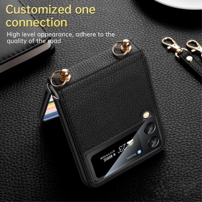 SULADA - SULADA Galaxy Z Flip 4 Skal Läder Treasure Strap - Blå