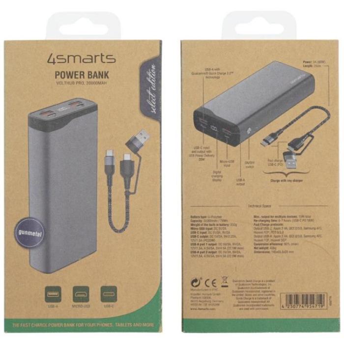 4smarts - 4smarts Powerbank 20000mAh 22.5W VoltHub Pro - Gunmetall