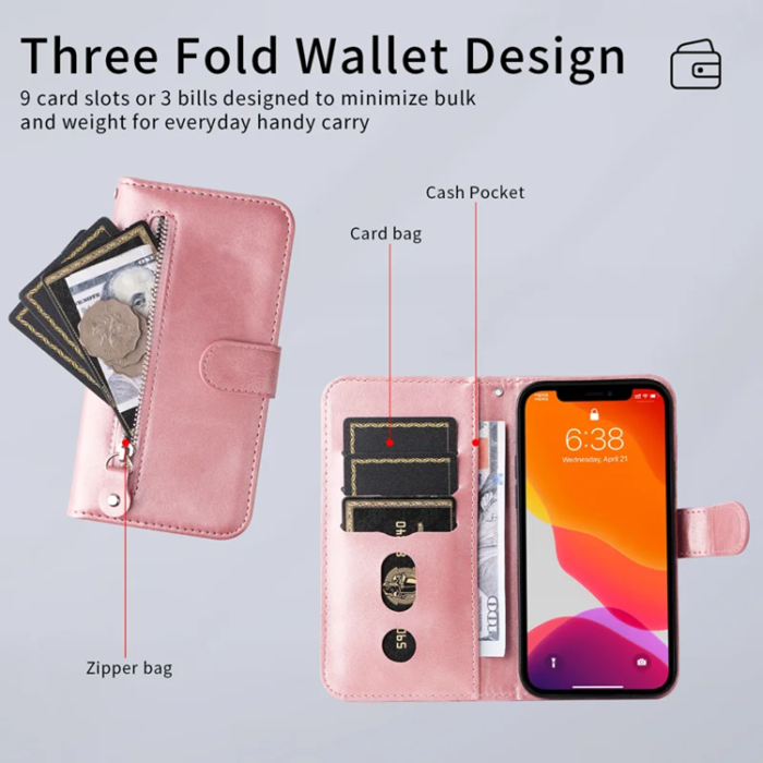 A-One Brand - iPhone 17 Pro Max Plånboksfodral Zipper - Rosa