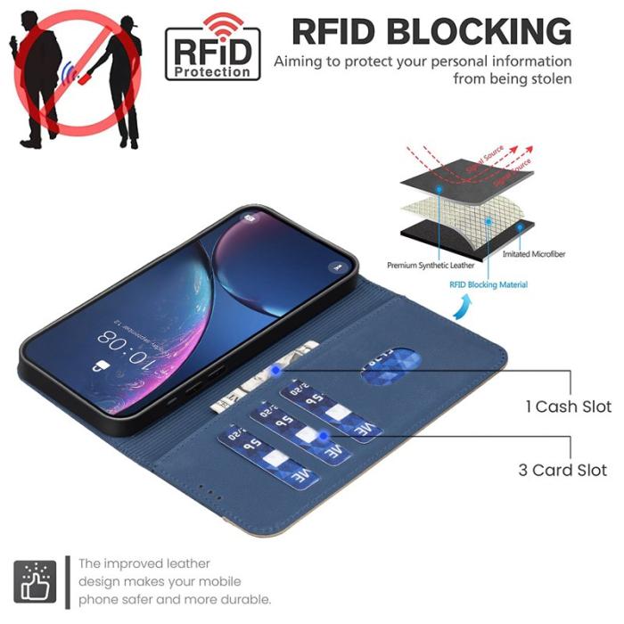 BINFEN COLOR - BINFEN Samsung Galaxy S26 Plus Fodral Äkta Läder RFID Skydd - Mörkblå