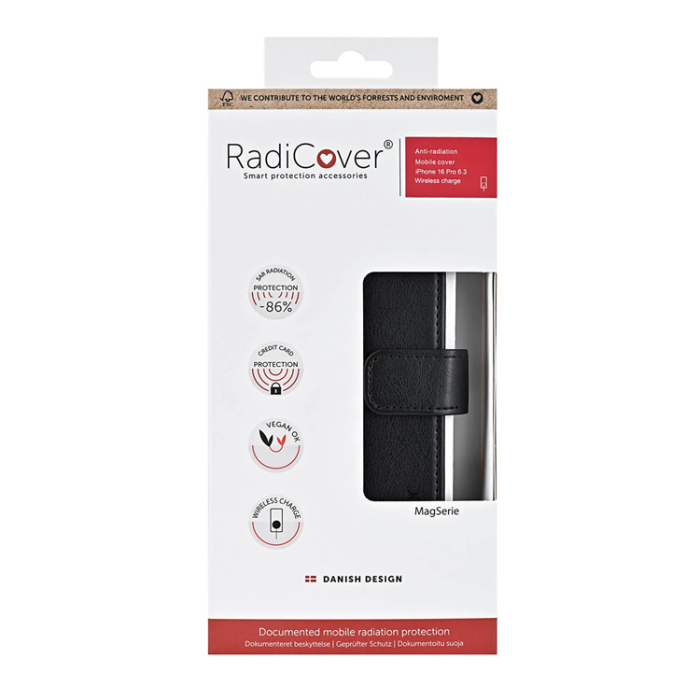 Radicover - Radicover iPhone 16 Pro Plånboksfodral RFID Strålningsskydd - Svart
