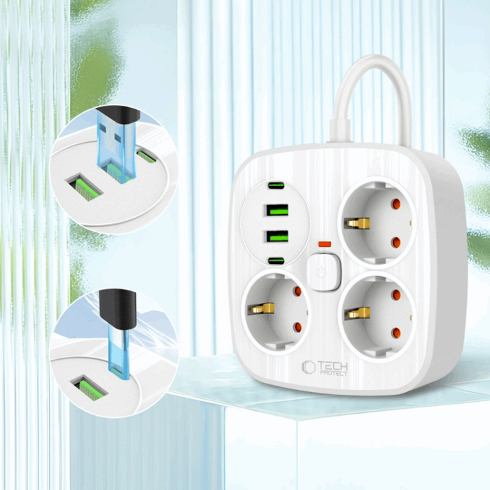 Tech-Protect - Tech-Protect Grenuttag PCS3X4 2 USB & 2 Typ-C & 3 Socket 2m