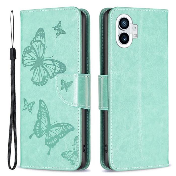 A-One Brand - Nothing Phone 1 Plånboksfodral Butterfly Imprinted - Grön