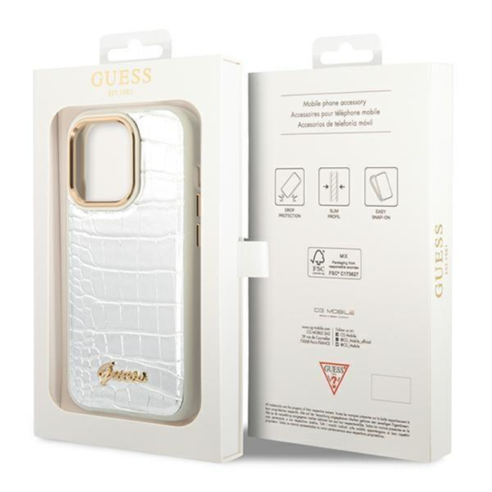 UTGATT1 - GUESS iPhone 14 Pro Skal Croco Collection - Silver
