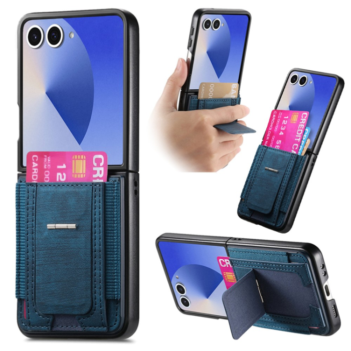 A-One Brand - Galaxy Z Flip 7 Mobilskal Kickstand Retro Korthållare - Blå