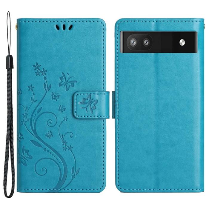 A-One Brand - Google Pixel 6a Plånboksfodral Imprinted Butterfly - Blå