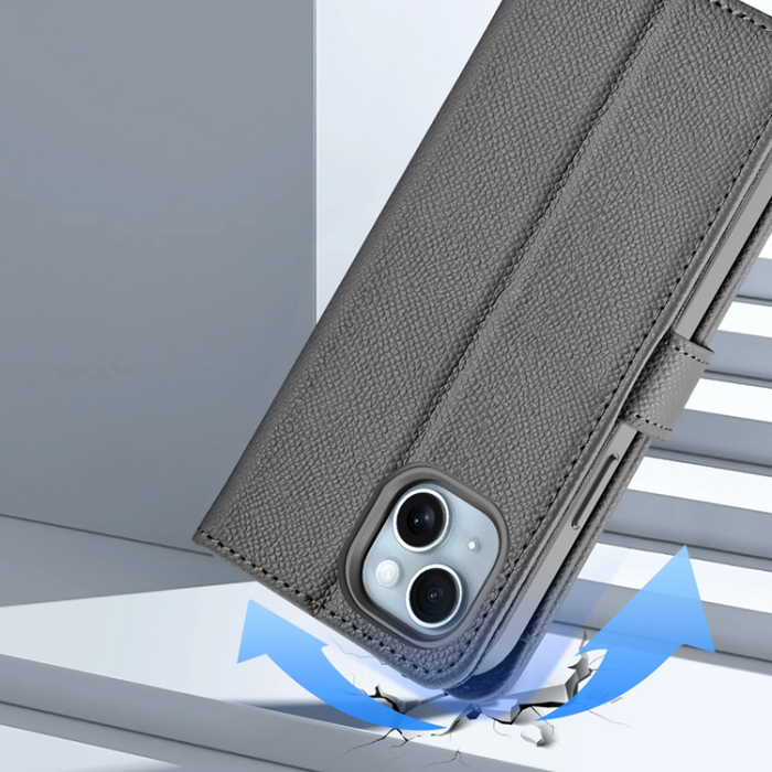 Dux Ducis - Dux Ducis iPhone 15 Plånboksfodral Lawa Läder - Grå