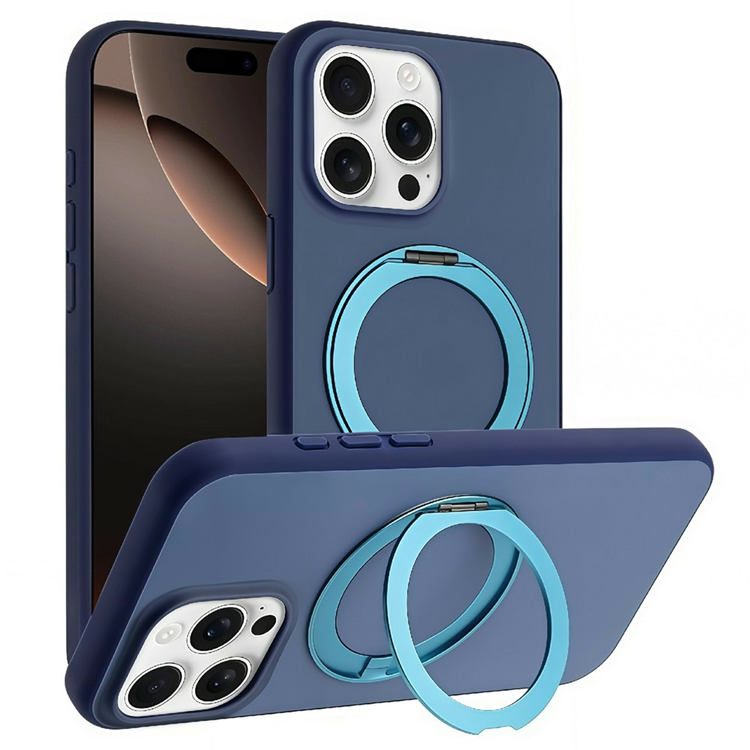 iPhone 15 Pro Max Mobilskal MagSafe Rotary Kickstand Skin Touch - Blå (Mörkblå) | 2353 | AlltMobil