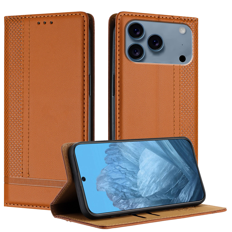 iPhone 17 Pro Plånboksfodral L Shaped Grid Pattern - Brun | 2353 | AlltMobil