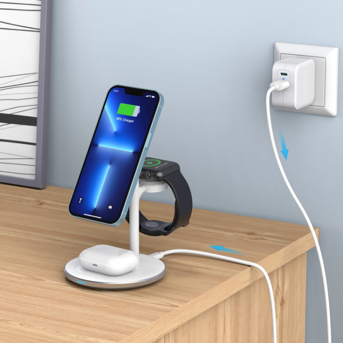Choetech - Choetech 3-in-1 Trådlös Laddare Magsafe 15W iPhone, Apple Watch, AirPods - Vit