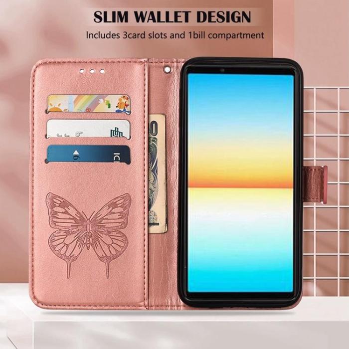 A-One Brand - Sony Xperia 10 IV Plånboksfodral Butterfly - Rosa Guld