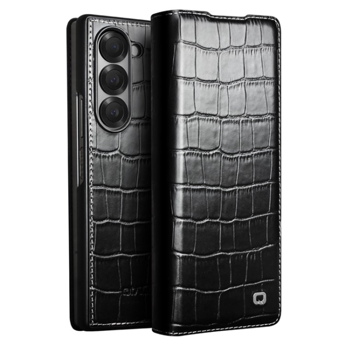 QIALINO - QIALINO Galaxy Z Fold 6 Fodral Äkta Läder Cowhide Crocodile