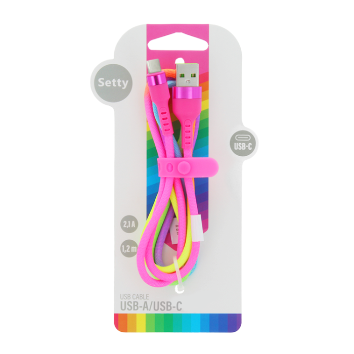 Setty - Setty USB Till USB-C Kabel 1.2m 2.1A KNA-C-1.22.113 Regnbåge