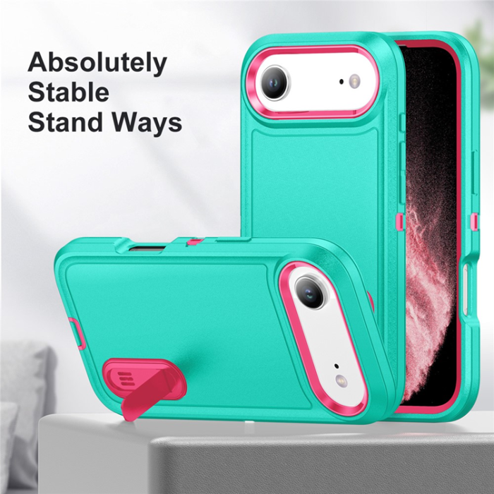 A-One Brand - iPhone 17 Air Mobilskal Kickstand Silikon - ljusgrön/Rosa