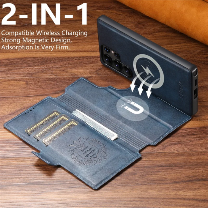 SUTENI - SUTENI Galaxy S23 Ultra Plånboksfodral Magsafe Cowhide - Blå
