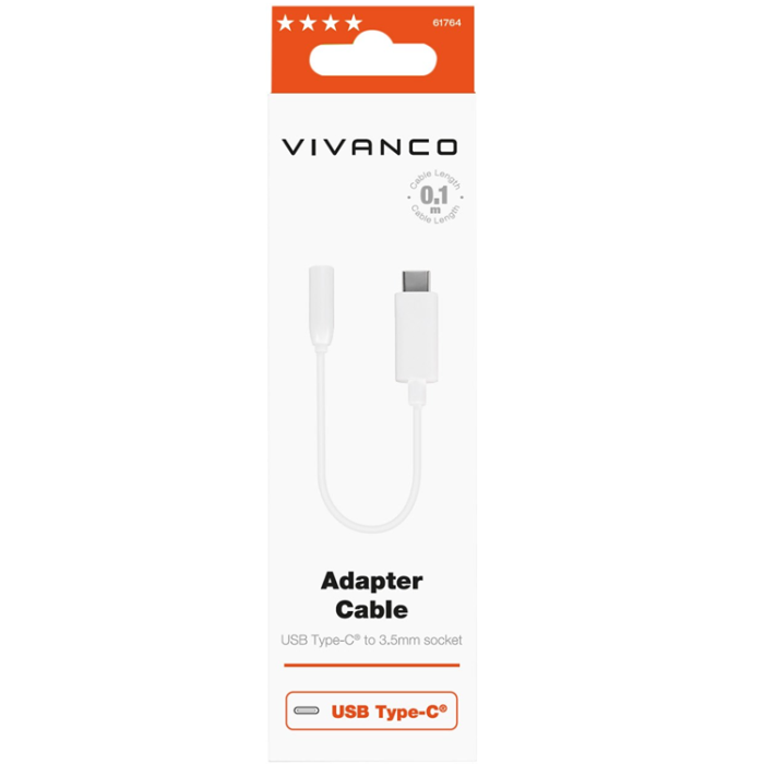 UTGATT1 - Vivanco USB-C 3,5mm Ljudadapter Hona 10cm - Vit