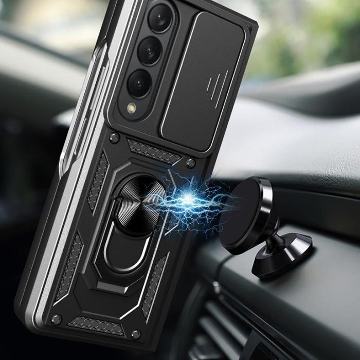 UTGATT - Galaxy Z Fold 4 Skal med Ringhållare Hybrid Armor Camshield - Rosa
