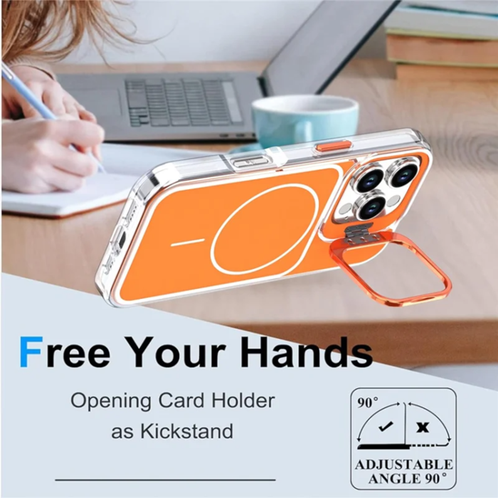 A-One Brand - iPhone 16 Pro Mobilskal MagSafe Lens Kickstand med Handrem - Orange
