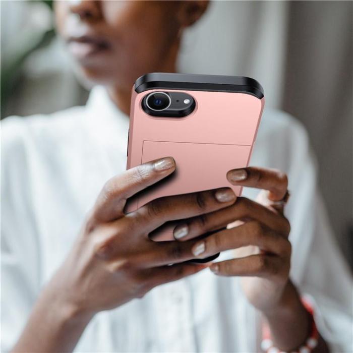 A-One Brand - iPhone SE (2024) Mobilskal Korthållare TPU + PC - Rosa Guld