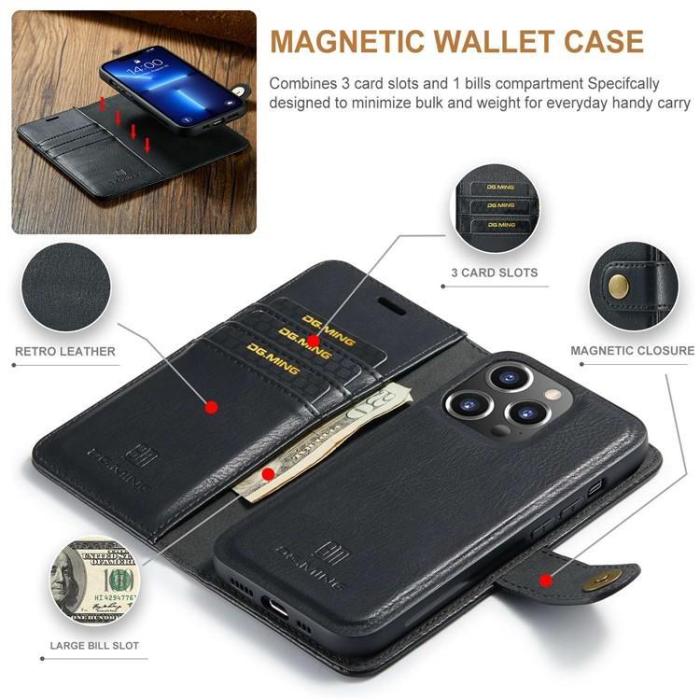 DG.MING - DG.MING iPhone 15 Pro Max Plånboksfodral Äkta Läder 2in1 - Svart