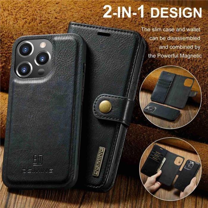 DG.MING - DG.MING iPhone 15 Pro Max Plånboksfodral Äkta Läder 2in1 - Svart