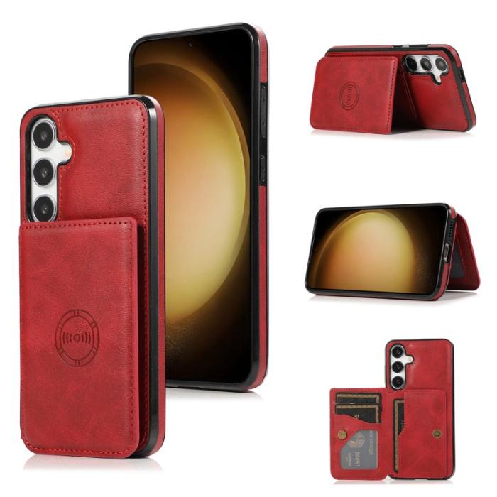 OEM - Mobilfodral för Samsung Galaxy S26 Kortfack Kickstand Konstläder + TPU - Röd