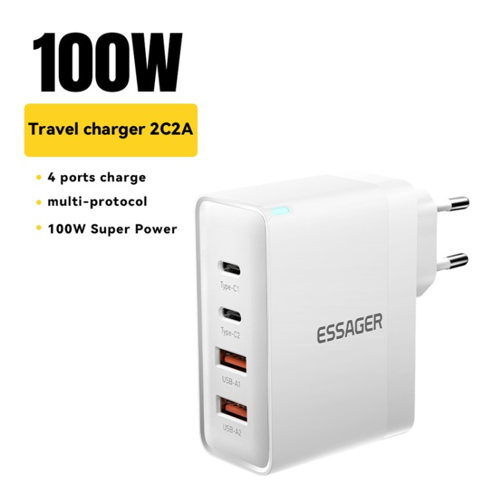 ESSAGER - ESSAGER Väggladdare 100W 2x USB-C - 2x USB-A ES-CD37 EU Vit