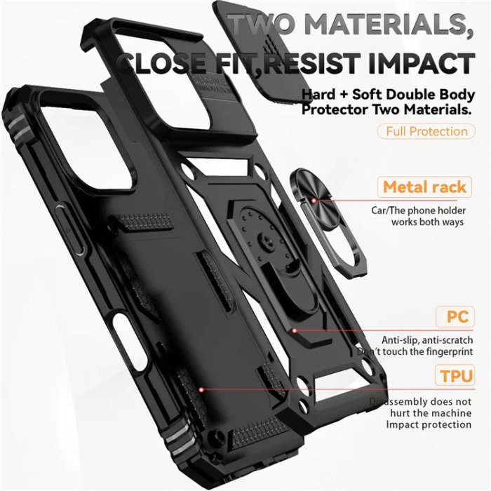OEM - iPhone 16 Pro Max Mobilskal Defender Slide - Svart