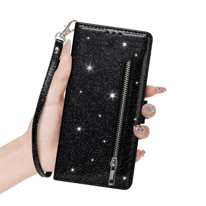 OEM - Mobilfodral för Samsung Galaxy S26 Ställfunktion Glitter Konstläder - Svart