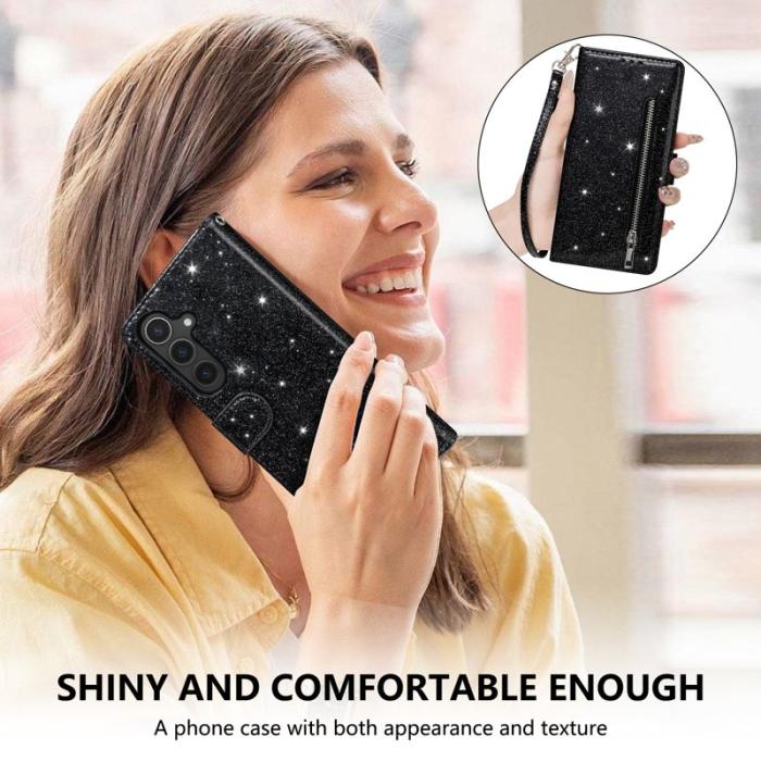 OEM - Mobilfodral för Samsung Galaxy S26 Ställfunktion Glitter Konstläder - Svart