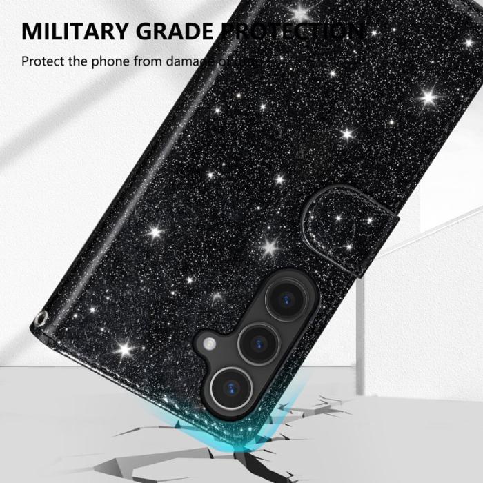 OEM - Mobilfodral för Samsung Galaxy S26 Ställfunktion Glitter Konstläder - Svart