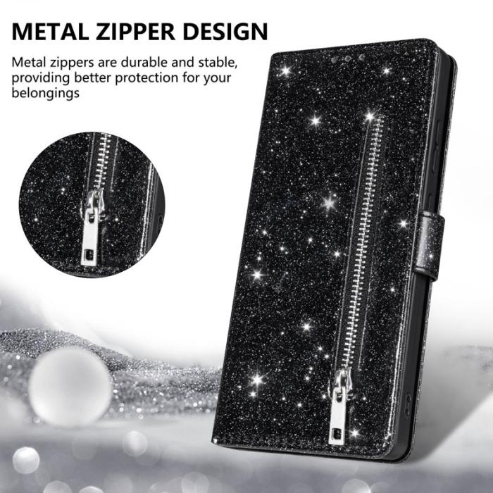 OEM - Mobilfodral för Samsung Galaxy S26 Ställfunktion Glitter Konstläder - Svart
