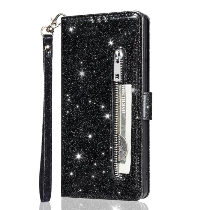 OEM - Mobilfodral för Samsung Galaxy S26 Ställfunktion Glitter Konstläder - Svart