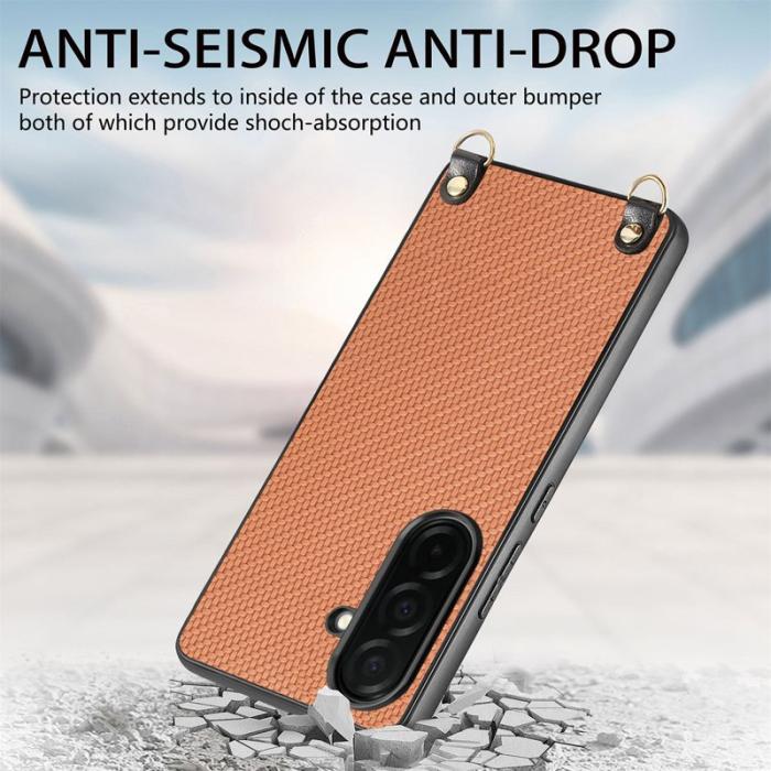 OEM - Mobilskal för Samsung Galaxy S26 Kolfiber Hybrid med Rem - Brun