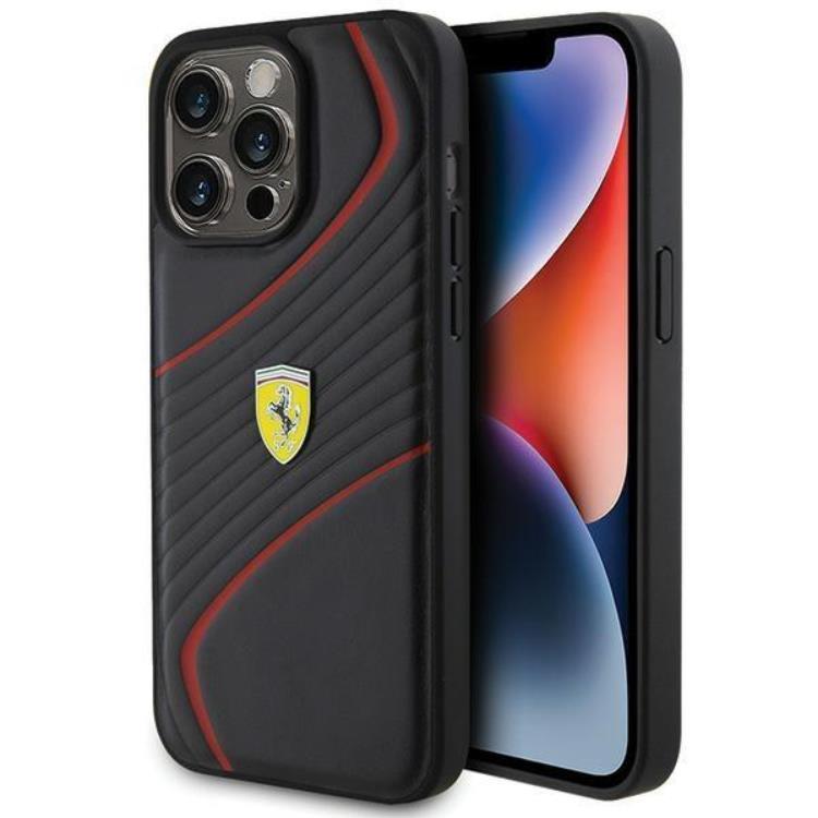 Ferrari Mobilskal till iPhone 15 Pro Twist Metal Logo - Svart