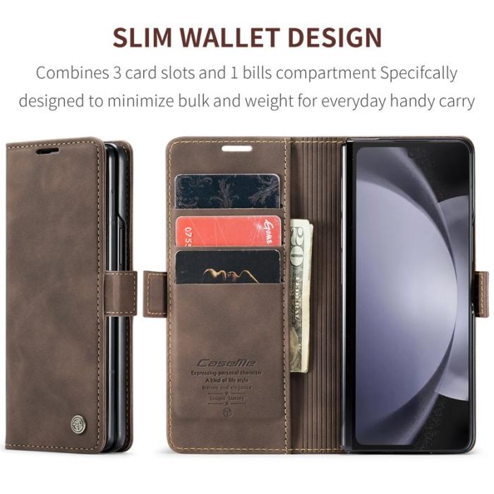 Caseme - CASEME 013 Series Samsung Galaxy Z Fold5 Plånboksfodral Konstläder Brun