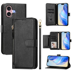 A-One Brand - iPhone 16 Plånboksfodral Zipper Pocket Läder - Svart