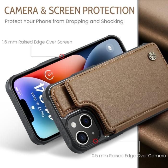 Caseme - CASEME C22 iPhone 14 Plus Fodral KonstLäder RFID-Skydd- Brun