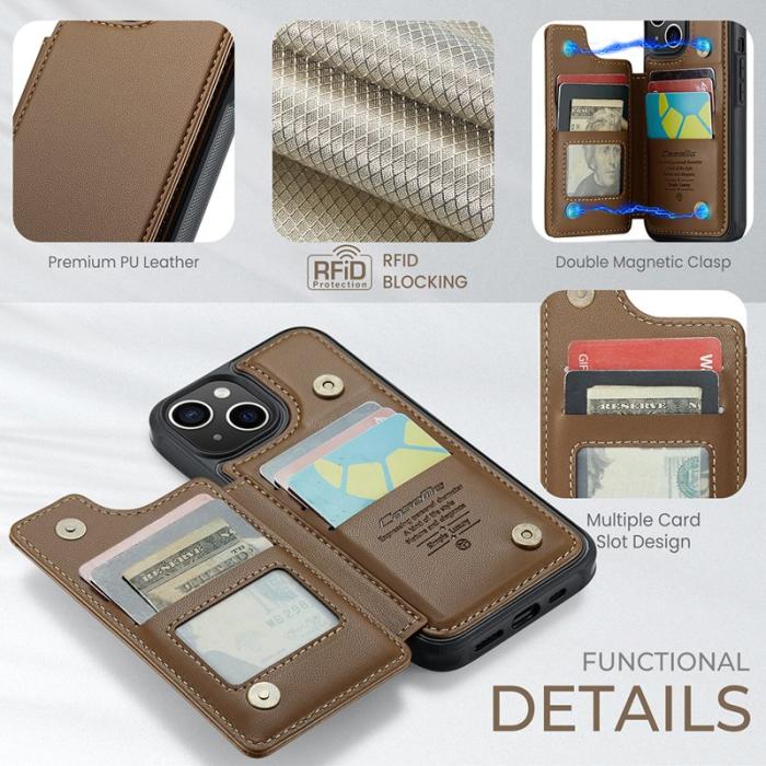 Caseme - CASEME C22 iPhone 14 Plus Fodral KonstLäder RFID-Skydd- Brun