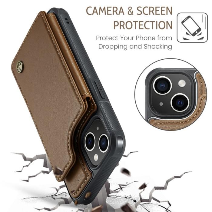 Caseme - CASEME C22 iPhone 14 Plus Fodral KonstLäder RFID-Skydd- Brun
