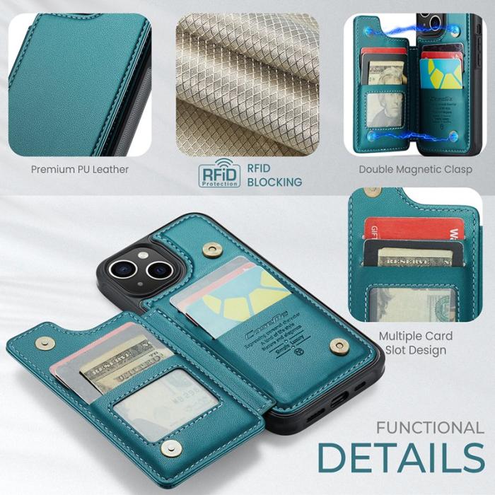 Caseme - CASEME C22 iPhone 14 Plus Fodral KonstLäder RFID-Skydd- Grön