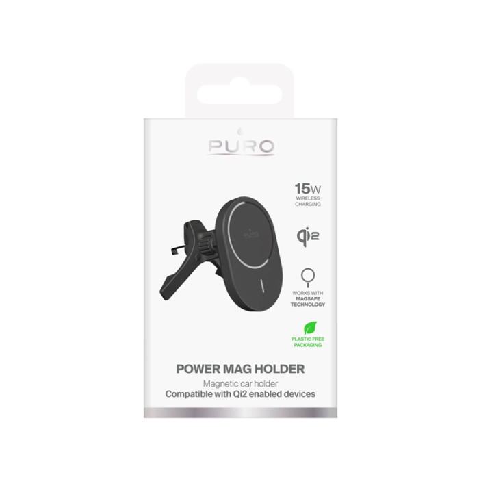 Puro - Puro Qi2 MagSafe Bilhållare med Trådlös Laddning - Svart