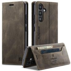 AUTSPACE - AUTSPACE A01 Wallet Fodral f&ouml;r Samsung Galaxy S25+ - KonstL&auml;der - Kaffe