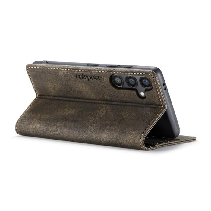 AUTSPACE - AUTSPACE A01 Wallet Fodral för Samsung Galaxy S25+ - KonstLäder - Kaffe