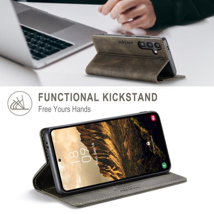 AUTSPACE - AUTSPACE A01 Wallet Fodral för Samsung Galaxy S25+ - KonstLäder - Kaffe