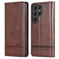AZNS - AZNS Samsung Galaxy S25 Ultra Pl&aring;nboksfodral Konstl&auml;der - Brun