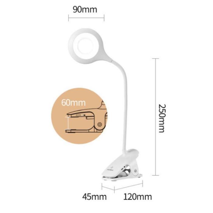 UTGATT5 - Trådlös LED-läslampa med klämma + micro USB-kabel - Vit