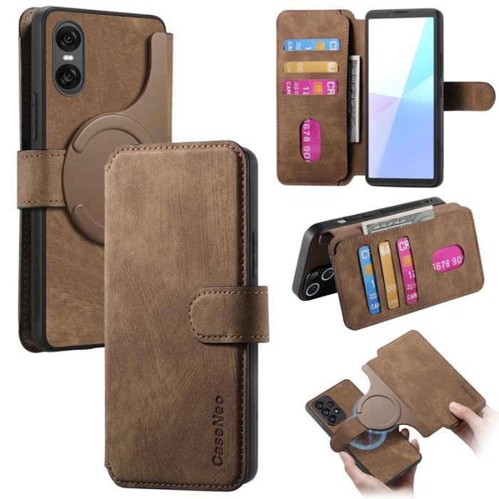 CASENEO - CASENEO Sony Xperia 10 VI Magnetiskt Plånboksfodral Konstläder - Brun