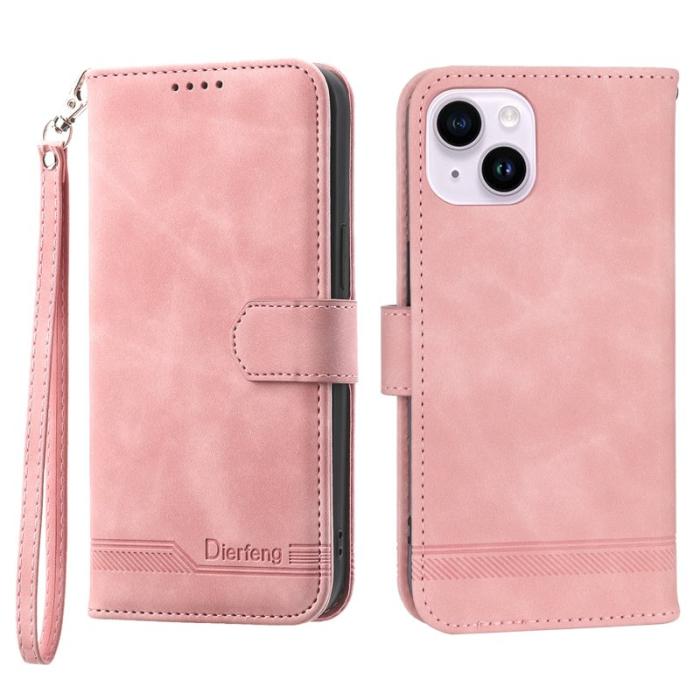 DIERFENG - DIERFENG DF-03 iPhone 14 Plus Plånboksfodral Konstläder - Rosa
